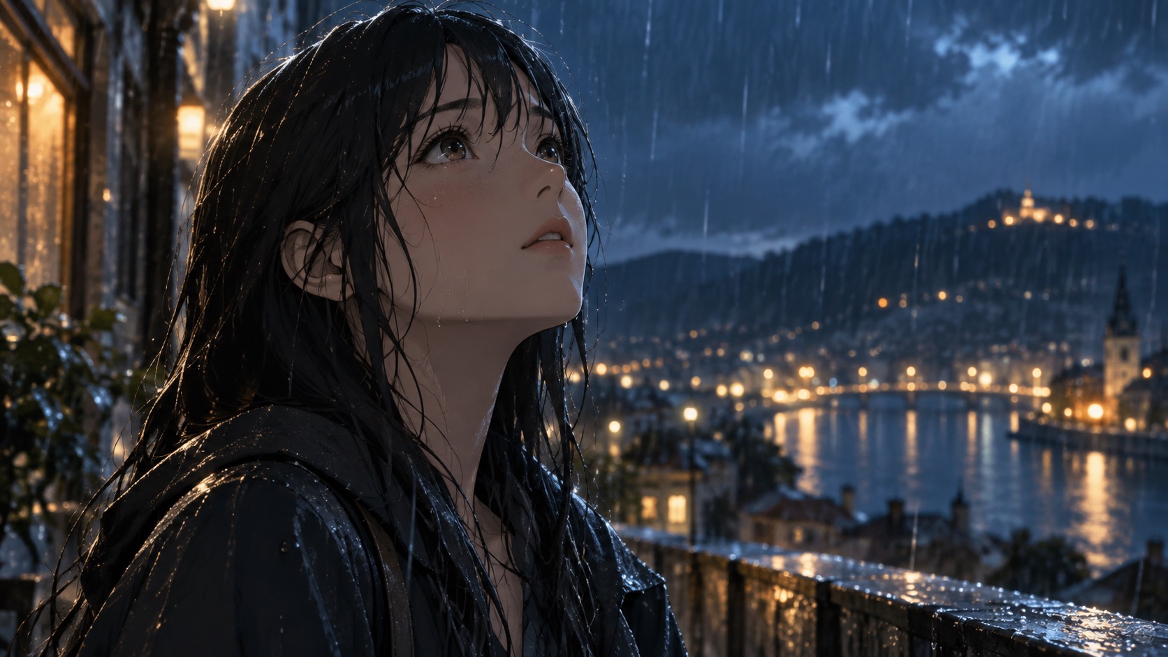 雨夜城市中的动画人物生成样例